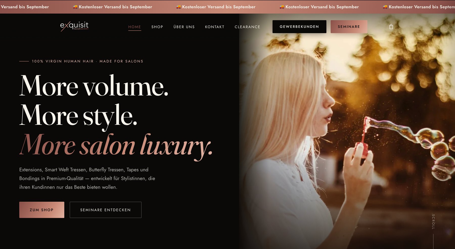 Exquisit Beauty & More — custom Shopify theme, German salon hair extensions